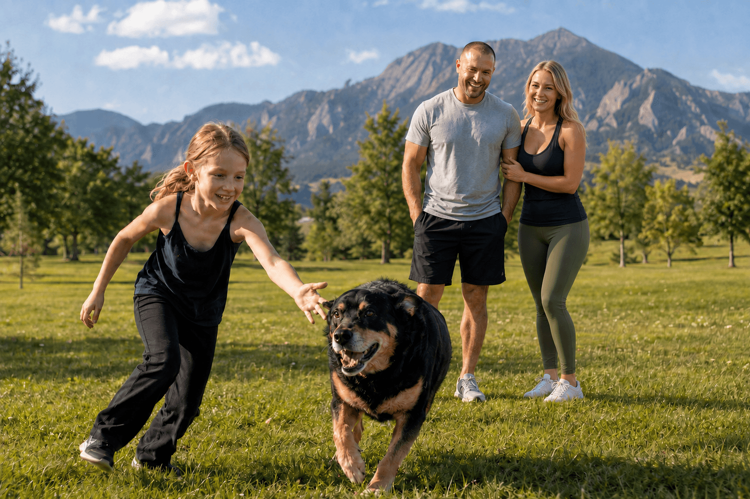A family enjoying a sunny afternoon together in a Colorado park